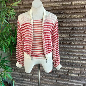Jean Paul Gaultier Soleil 100% Silk Mesh Striped Long Sleeve Top and Jacket
